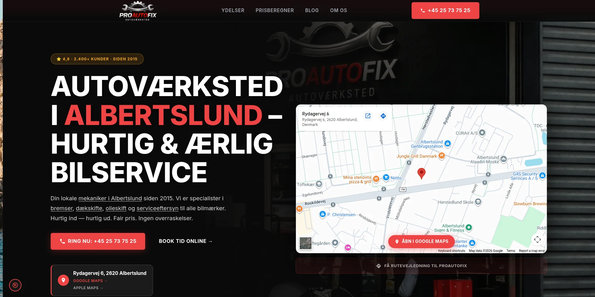 ProAutoFix hjemmeside - bygget af NordicWebFlow